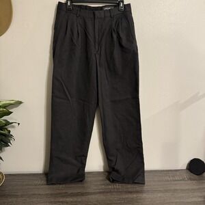 EDDIE BAUER Men's Charcoal 100% Wool Relaxed-Fit Pleated-Front Dress Pants 31x30